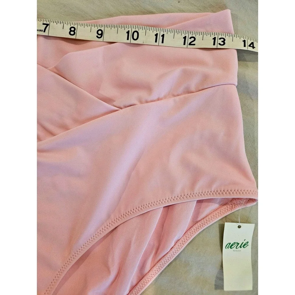 Aerie Real Good High Waisted Crossover Bikini Bottoms Pink Womens Size L NEW